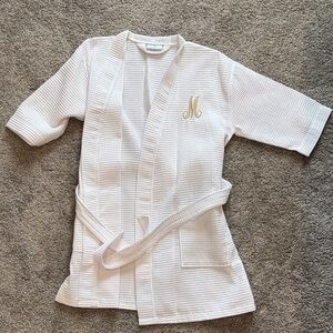 White Waffle Knit Robe with Gold Monogram
